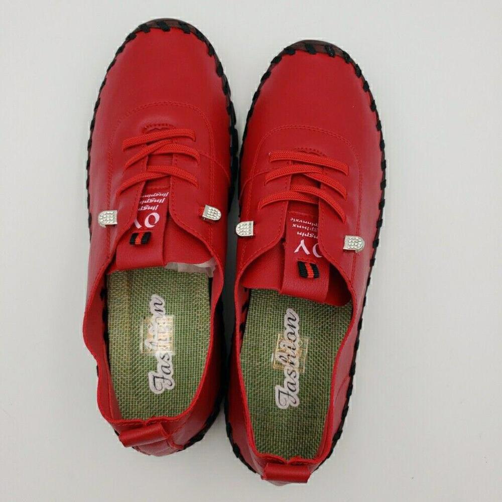 Women's Red Casual Sneakers - Comfortable Everyday Shoes - Picture 11 of 15